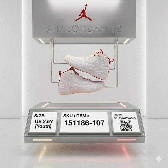Jordan Brand Other - Jordan‎ 12 Retro FIBA White University Red 151186-107 Size 2.5Y